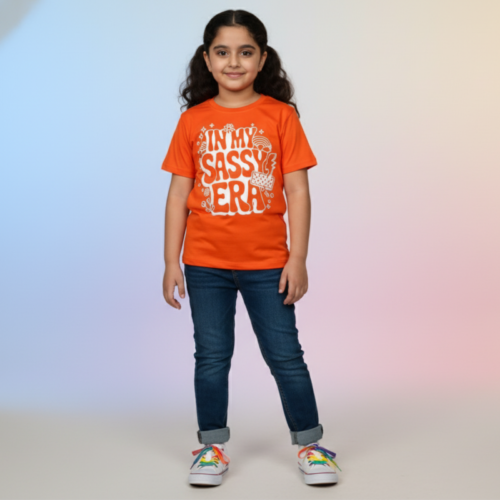 Girls Stylist Pink 100% Cotton T-Shirt - Sassy ERA Print