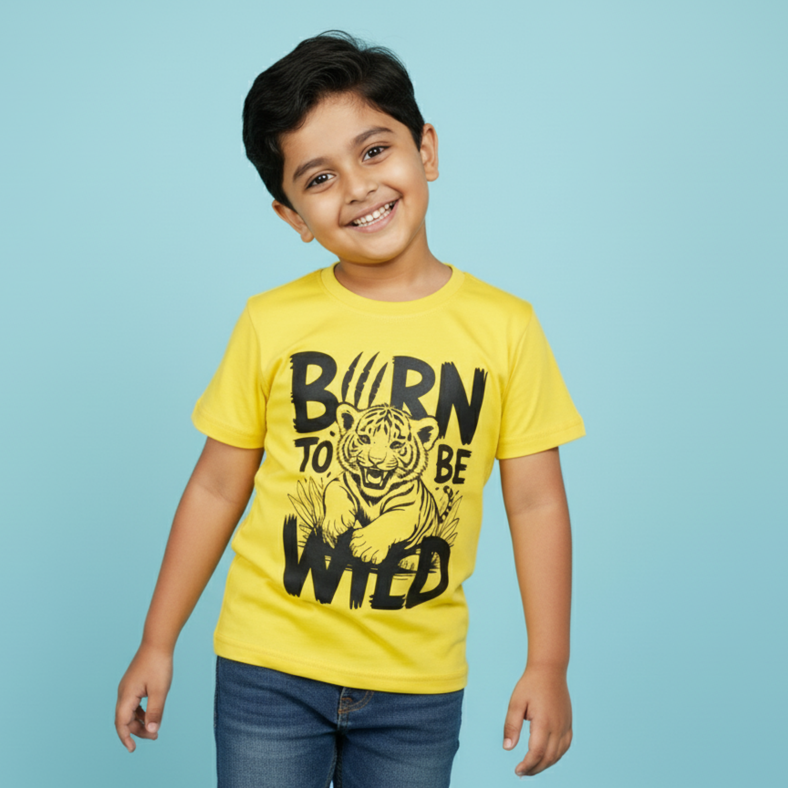 Comfortable Cotton Yellow T-Shirt - Tiger Print