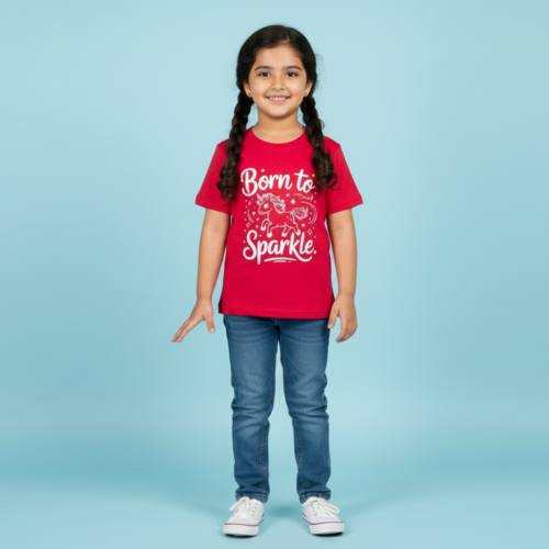 Girls Stylist Pink Cotton T-Shirt - Sparkle Print