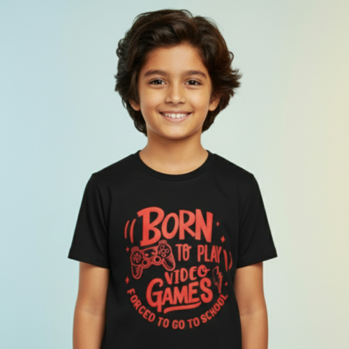 Boys Premium Black Cotton Tshirt - Video Game Print