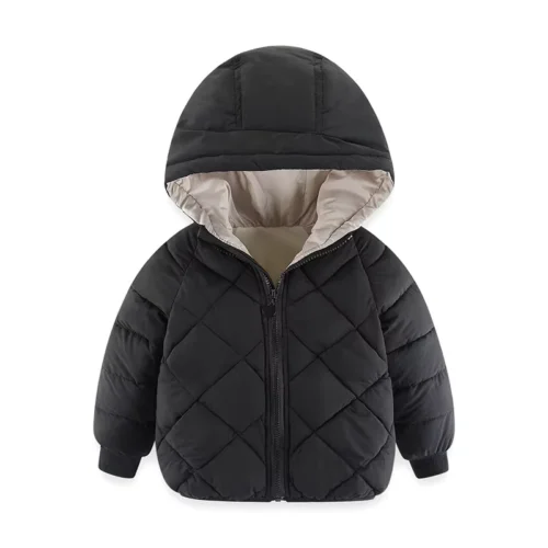 Kids Black Winter Wear Full Sleeve Puffer Jacket for Boys & Girls