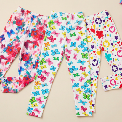 (Pack of 3) Cotton Blended Activewear Super Stretch Leggings (Butterfly, Flower & Heart designs)