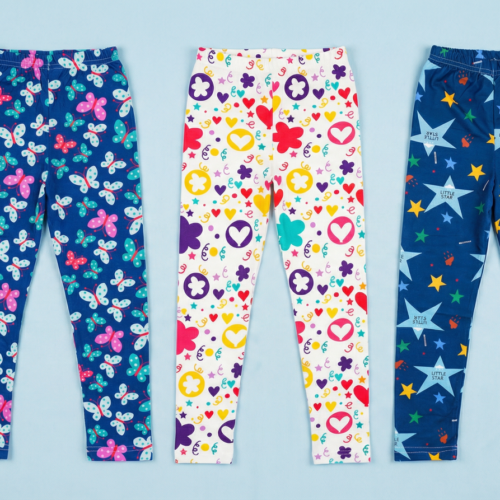 (Pack of 3) Cotton Blended Activewear Super Stretch Leggings (Butterfly, Heart & Star Prints)