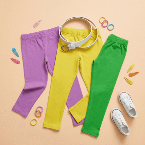 Super Comfort Cotton Lycra Plain Leggings for Girls (Pack of 3) | Green-Purple-Yellow