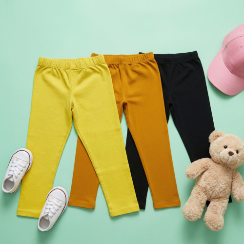 Super Comfort Cotton Lycra Plain Leggings for Girls (Pack of 3) | Orange-Black-Yellow
