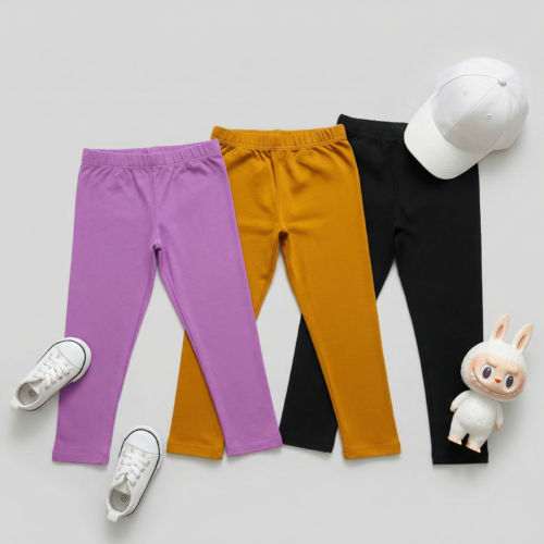 Super Comfort Cotton Lycra Plain Leggings for Girls (Pack of 3) | Orange-Purple-Black