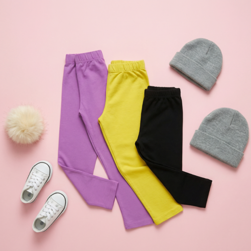 Super Comfort Cotton Lycra Plain Leggings for Girls (Pack of 3) | Purple-Black-Yellow